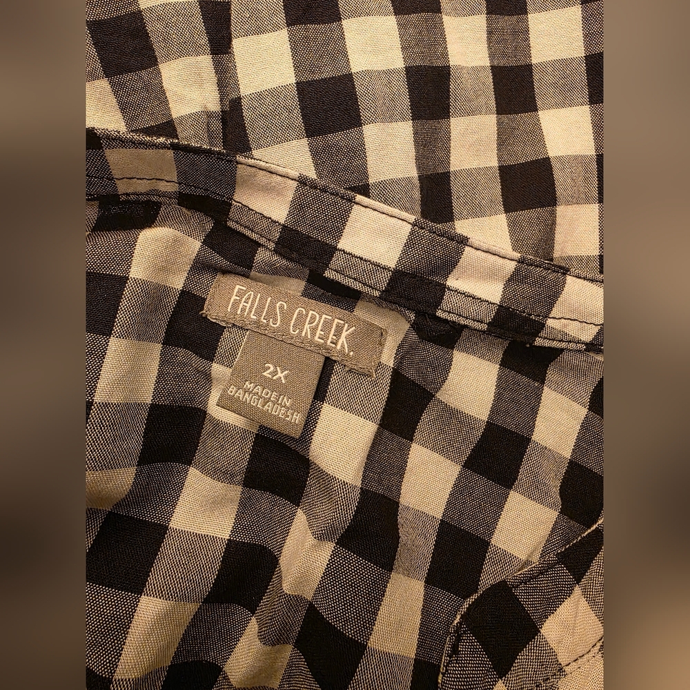 Black and White Gingham Button-Front Peplum Shirt Top Cotton Rayon Women's 2x - Picture 5 of 8